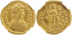 ROMAN EMPIRE: Honorius, 393-423, AV solidus (4.39g), Ravenna, 402-406, RIC-1323, Depeyrot-7/1, diademed, draped and cuirassed bust right, D N HONORI-V...