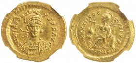 ROMAN EMPIRE: Theodosius II, 402-450, AV solidus (4.44g), Constantinople, 443-450, RIC-285, Depeyrot-84/1, diademed, helmeted and cuirassed bust facin...