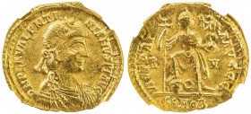 ROMAN EMPIRE: Valentinian III, 425-455, AV solidus (4.42g), Ravenna, 426-430, RIC-2010, Depeyrot-17/1, diademed, draped, and cuirassed bust right, D N...
