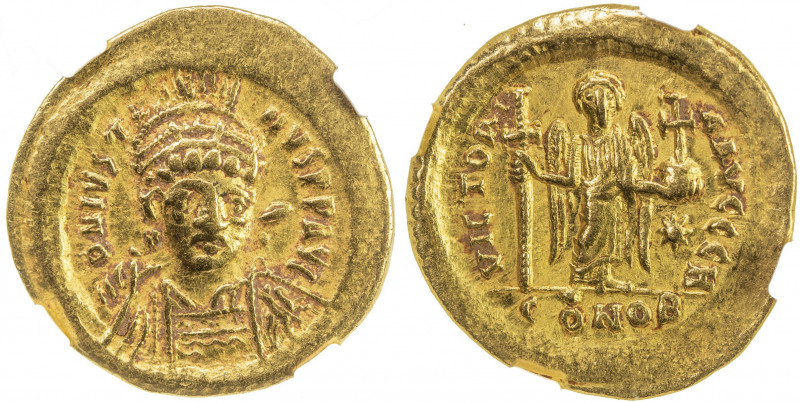 BYZANTINE EMPIRE: Justin I, 518-527, AV solidus (4.50g), Constantinople, S-56, h...