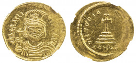 BYZANTINE EMPIRE: Heraclius, 610-641, AV solidus (4.50g), Constantinople, S-731, bust facing, short beard, with plumed helmet // cross potent on 3 ste...