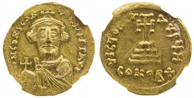 BYZANTINE EMPIRE: Constans II, 641-668, AV solidus (4.46g), Constantinople, S-953, bust facing, short beard // cross potent on three steps, CONOB+ in ...