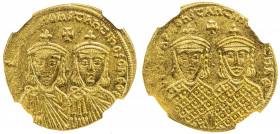 BYZANTINE EMPIRE: Leo IV, the Khazar, 775-780, AV solidus (4.42g), Constantinople, S-1584, facing busts of Leo IV & Constantine VI, each wearing chlam...