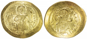 BYZANTINE EMPIRE: Constantine X Ducas, 1059-1067, AV histamenon (4.40g), S-1847, Christ seated on throne with upright arms // emperor standing, holdin...