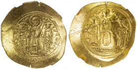 BYZANTINE EMPIRE: Romanus IV Diogenes, 1068-1071, EL histamenon nomisma (4.43g), Constantinople, S-1861, Christ standing in center, crowning Romanus t...