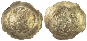 BYZANTINE EMPIRE: Nicephorus III Botaniates, 1078-1081, EL histamenon nomisma (4.36g), Constantinople, S-1881, Christ seated on throne without back //...