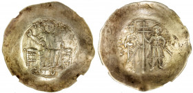 BYZANTINE EMPIRE: John II Comnenus, 1118-1143, AV hyperpyron (4.33g), Constantinople, S-1941, Christ seated on throne without back, holding the book o...