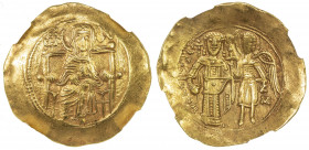 BYZANTINE EMPIRE: Isaac II Angelus, 1185-1195, AV hyperpyron, Constantinople, S-2000, the Virgin enthroned, facing, wearing pallium & maphorium, holdi...