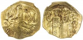 KINGDOM OF NICAEA: John III Ducas-Vatatzes, 1222-1254, AV hyperpyron, Magnesia, S-2073, Christ enthroned // John standing left, holding labarum & akak...