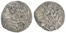 EMPIRE OF TREBIZOND: Alexius III, 1349-1390, AR asper (2.28g), Sear-2628, emperor riding right on horseback, holding scepter // St. Eugenius riding ri...
