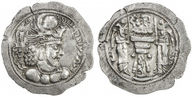 SASANIAN KINGDOM: Varhran IV, 388-399, AR drachm (4.11g), HL (Herat), G-136, standard type, with flames hiding behind the king's bust above the altar,...