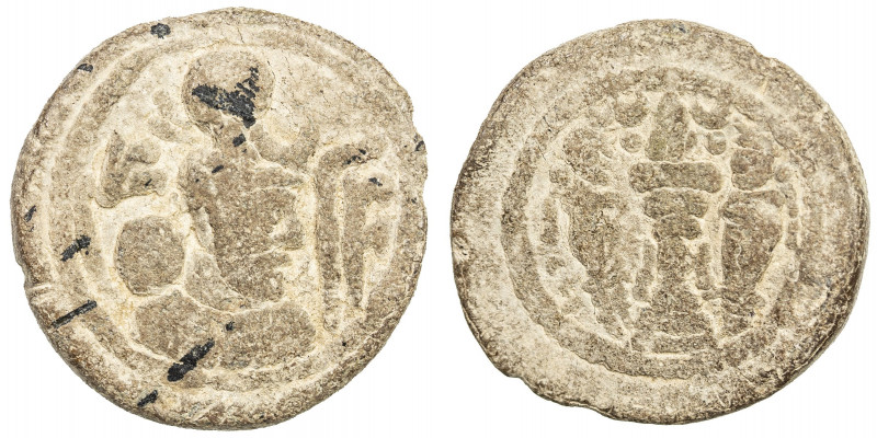 SASANIAN KINGDOM: Yazdigerd I, 399-420, lead pashiz (3.35g), BYSh (Bishapur), G-...