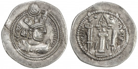 SASANIAN KINGDOM: Valkash, 484-488, AR drachm (4.01g), AY (Susa), ND, G-178, standard type, king's bust over the flames on the reverse, strong VF-EF....