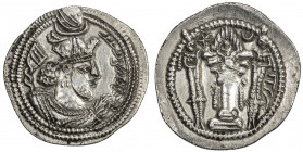 SASANIAN KINGDOM: Valkash, 484-488, AR drachm (4.21g), AS (the Treasury mint), ND, G-179, standard type, king's bust over the flames on the reverse, s...