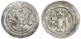 SASANIAN KINGDOM: Zamasp, 484-488, AR drachm (4.09g), AY (Susa), year 1, G-181, his son handing diadem to his father, diadem without long ribbons, sup...
