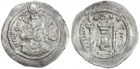 SASANIAN KINGDOM: Zamasp, 484-488, AR drachm (3.85g), ST (Istakhr), year 1, G-181, SNS—, his son handing diadem to his father, diadem without long rib...