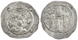HEPHTHALITE: Peroz imitation, ca. 476-565, AR drachm (4.03g), G-287, with 4 dots in obverse margin, no tamgha, with ALXON in place of mint on reverse,...