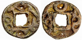 SAMARKAND: Ikhshidid: Turgar, 738-755, AE cash (2.21g), Zeno-152385, Sogdian inscription // crescent and two tamghas, one of Samarkand, VF, R. 
Estim...
