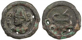 SUYAB: Anonymous, 7/8th century, AE cash (3.22g), Kam-20, cf. Zeno-82182, bust ¾ left, with long earrings, Sogdian bgy (vaghi) "lord" to left and prn ...