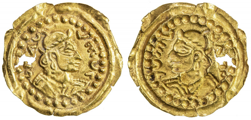 UMAYYAD/ABBASID: Anonymous, 7th/10th century, AV burial piece (0.67g), bust righ...