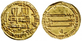 ABBASID: al-Rashid, 786-809, AV dinar (3.86g), NM (Madinat al-Salam), AH192, A-218.4, letter "H" below reverse field, clipped down to later standard, ...