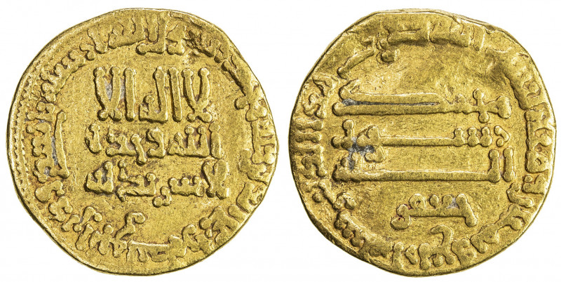 ABBASID: al-Rashid, 786-809, AV dinar (4.12g), NM (Misr), AH184, A-218.11, anony...