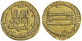 ABBASID: al-Ma'mun, 810-833, AV dinar (4.20g), NM (unknown location), AH198, A-222.14a, without any names, nothing above the reverse field, VF, R. 
E...