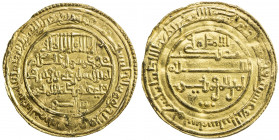 ALMORAVID: 'Ali, 1106-1142, AV dinar (4.09g), Sijilmasa, AH523, A-466.2, H-300, citing the heir Sir, slightly wavy surfaces, VF-EF.
Estimate: USD 300...
