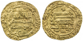 TULUNID: Khumarawayh, 884-896, AV dinar (2.24g), al-Rafiqa, AH281, A-664, Bernardi-213Hn, citing the caliph al-Mu'tadid (AH279-289), normal calligraph...