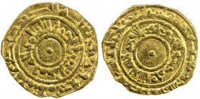 FATIMID: al-Mu'izz, 953-975, AV ¼ dinar (0.99g), al-Mansuriya, blundered date, A-700, weakness around the date, which might be AH360, VF, S. 
Estimat...