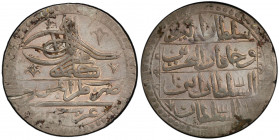 TRIPOLI: Selim III, 1789-1807, AR 100 para (yuzluk), Tarabalus Gharb, AH1203 year 10, KM-67, much original mint luster, scratch, PCGS graded AU detail...