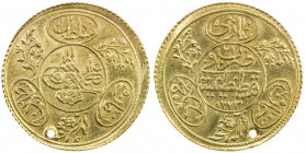 TURKEY: Mahmud II, 1808-1839, AV hayriye (3.52g), Kostantiniye, AH1223 year 21, KM-639, pierced, EF.
Estimate: USD 150 - 200