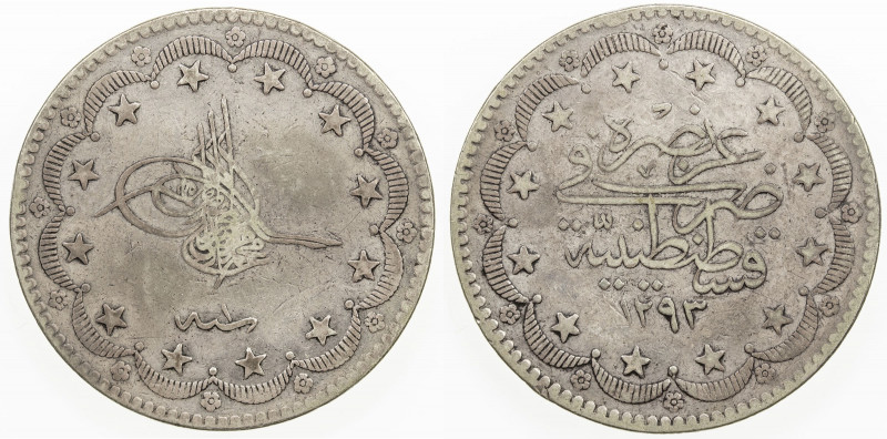 TURKEY: Murad V, 1876, AR 20 kurush, AH1293 year 1, KM-712, Y-22, some field mar...