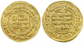 SAMANID: 'Abd al-Malik I, 954-961, AV dinar (4.35g), Nishapur, AH343, A-1460, citing the caliph al-Mustakfi, deposed in AH334, but recognized by the S...