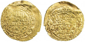 KHWARIZMSHAH: Muhammad, 1200-1220, AV dinar (2.57g), Tirmidh, AH615, A-1712, bold date, in the style adopted by the last dinars of the Amirs of Wakhsh...