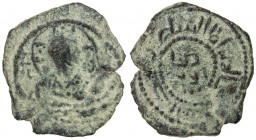 SALDUQIDS: Diya' al-Din Ghazi, 1116-1132, AE fals (4.14g), NM, ND, A-A1890, obverse is derived from a Byzantine prototype, portraying the Virgin and C...