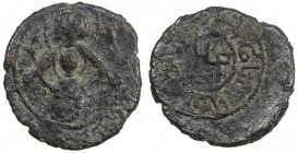 SALDUQIDS: Diya' al-Din Ghazi, 1116-1132, AE fals (5.27g), NM, ND, A-A1890, obverse is derived from a Byzantine prototype, portraying the Virgin and C...