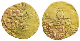 GREAT MONGOLS: Möngke, 1251-1260, AV dinar (5.05g) (Marw), ND, A-V1977, Zeno-164159 (same reverse die), legend al-'adil / al-a'zam / mongu khan within...