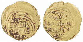 GREAT MONGOLS: Anonymous, ca. 1230s-1250s, AV dinar (2.54g), Samarqand, AH6xx, A-A1967, with the peculiar word that resembles 'adil below the name & t...