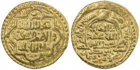 ILKHAN: Abu Sa'id, 1316-1335, AV dinar (8.24g), Baghdad, AH720, A-2198, type C, decent strike, mint name both in the outer margin and beneath the fiel...