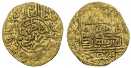 SAFAVID: Tahmasp I, 1524-1576, AV mithqal (4.68g), Tabriz, ND, A-M2593, inner circle on obverse, style of circa AH954-970, reverse has the Shi'ite kal...