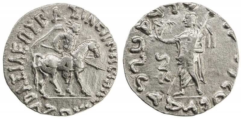 INDO-SCYTHIAN: Azes I, ca. 57-35 BC, AR tetradrachm (9.76g), Senior-93.3T (diffe...