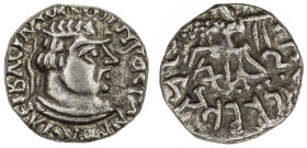 INDO-SCYTHIAN: Rujuvula, ca. 10 BC to 10 AD, AR drachm (2.30g), Mitch-2500, Senior-151.20, king's bust // stylized image of Athena Alkidemos standing,...