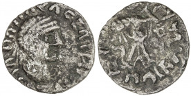 INDO-SCYTHIAN SATRAPS: Bhadrayasha, ca. 100 AD, AR drachm (2.10g), cf. Senior-160-2D for related example, diademed bust right // Pallas standing, with...