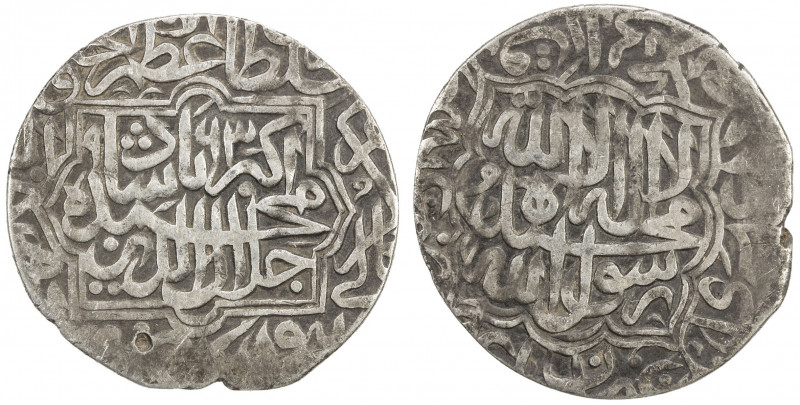 MUGHAL: Akbar I, 1556-1605, AR shahrukhi (4.64g), Lahore, AH963, KM-70.3, mint n...