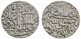 MUGHAL: Akbar I, 1556-1605, AR rupee (11.32g), Awadh, ND, KM-—, cf. Zeno-170445 & 183471, extremely rare mint for rupees of Akbar, 4 testmarks, lovely...