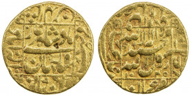MUGHAL: Shah Jahan I, 1628-1658, AV mohur (10.90g), Allahabad, AH1045 year 9, KM-260.3, one test mark on obverse, F-VF, S. 
Estimate: USD 600 - 700