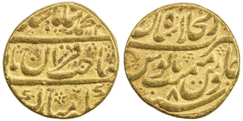 MUGHAL: Muhammad Shah, 1719-1748, AV mohur (10.94g), Shahjahanabad, AH113x year ...