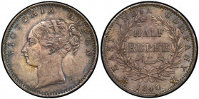 BRITISH INDIA: Victoria, Queen, 1837-1876, AR ½ rupee, 1840(c), KM-455.2, S&W-2.32, East India Company issue, continuous legend type, crescent on left...