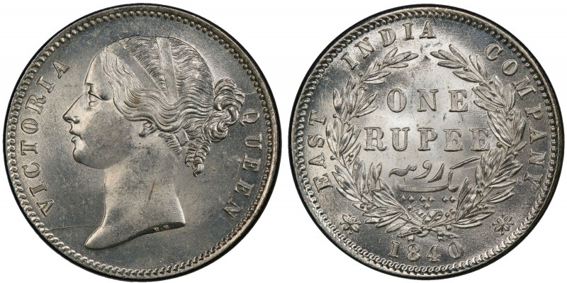 BRITISH INDIA: Victoria, Queen, 1837-1876, AR rupee, 1840(c), KM-458.2, S&W-3.33...